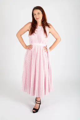 Hugo Boss Belted Stretch Lace Midi Dress Pastel Pink Size 10 for rent on The Volte - image 1