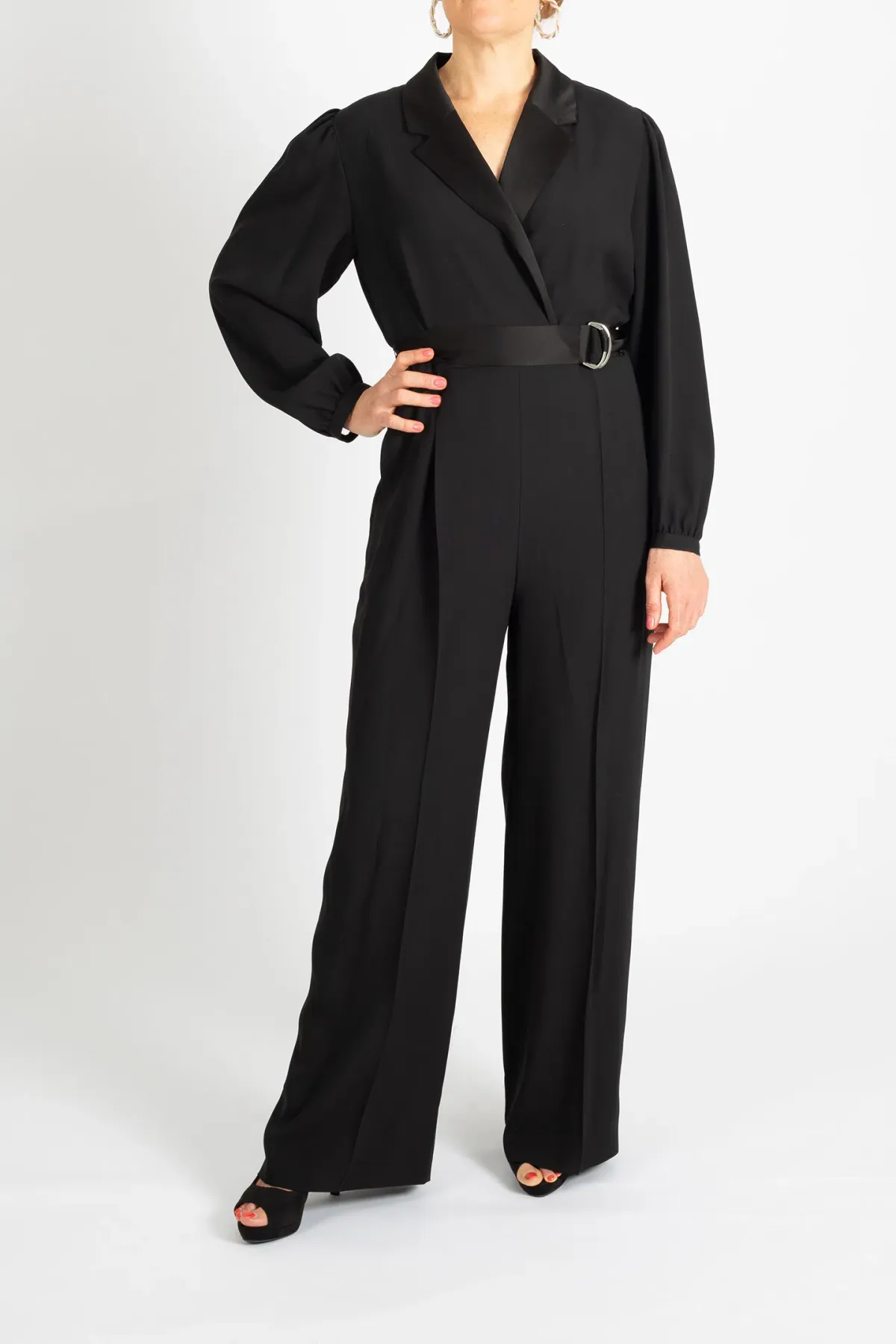 Hugo Boss Tonal Silken Trims Crepe Jumpsuit Black Size 10 for rent on The Volte - main image