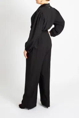 Hugo Boss Tonal Silken Trims Crepe Jumpsuit Black Size 10 for rent on The Volte - image 3