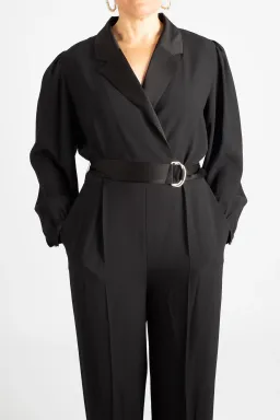 Hugo Boss Tonal Silken Trims Crepe Jumpsuit Black Size 10 for rent on The Volte - image 6