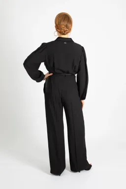 Hugo Boss Tonal Silken Trims Crepe Jumpsuit Black Size 10 for rent on The Volte - image 4