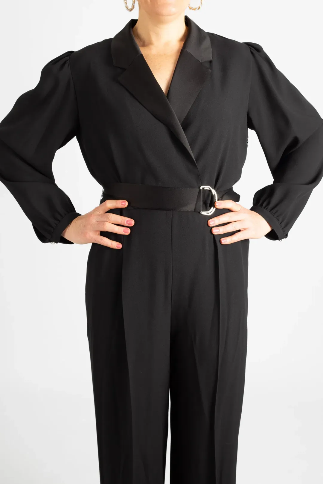 Hugo Boss Tonal Silken Trims Crepe Jumpsuit Black Size 10 for rent on The Volte - main image