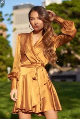 Zimmermann Silk Wrap Mini Dress Gold Size 0 AUS 8 for rent on The Volte - image 3