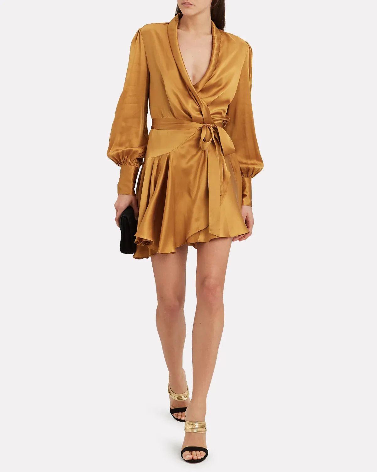Zimmermann Silk Wrap Mini Dress Gold Size 0 AUS 8 for rent on The Volte - main image