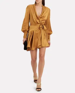 Zimmermann Silk Wrap Mini Dress Gold Size 0 AUS 8 for rent on The Volte - image 1