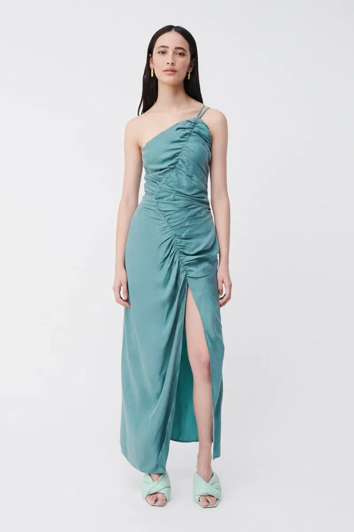 Suboo Andy Asymmetric Ruched Slip Dress Seafoam Size XS/AU 6 for rent on The Volte - main image