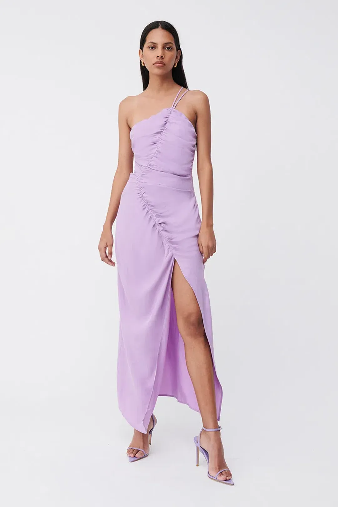 Suboo Andy Asymmetric Ruched Slip Midi Dress Lavender Size XS / Au 6  for rent on The Volte - main image