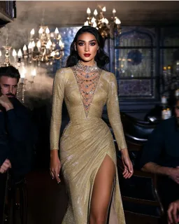Sadek Majed Long Sleeve Gold Gown Size 8 for rent on The Volte - image 1