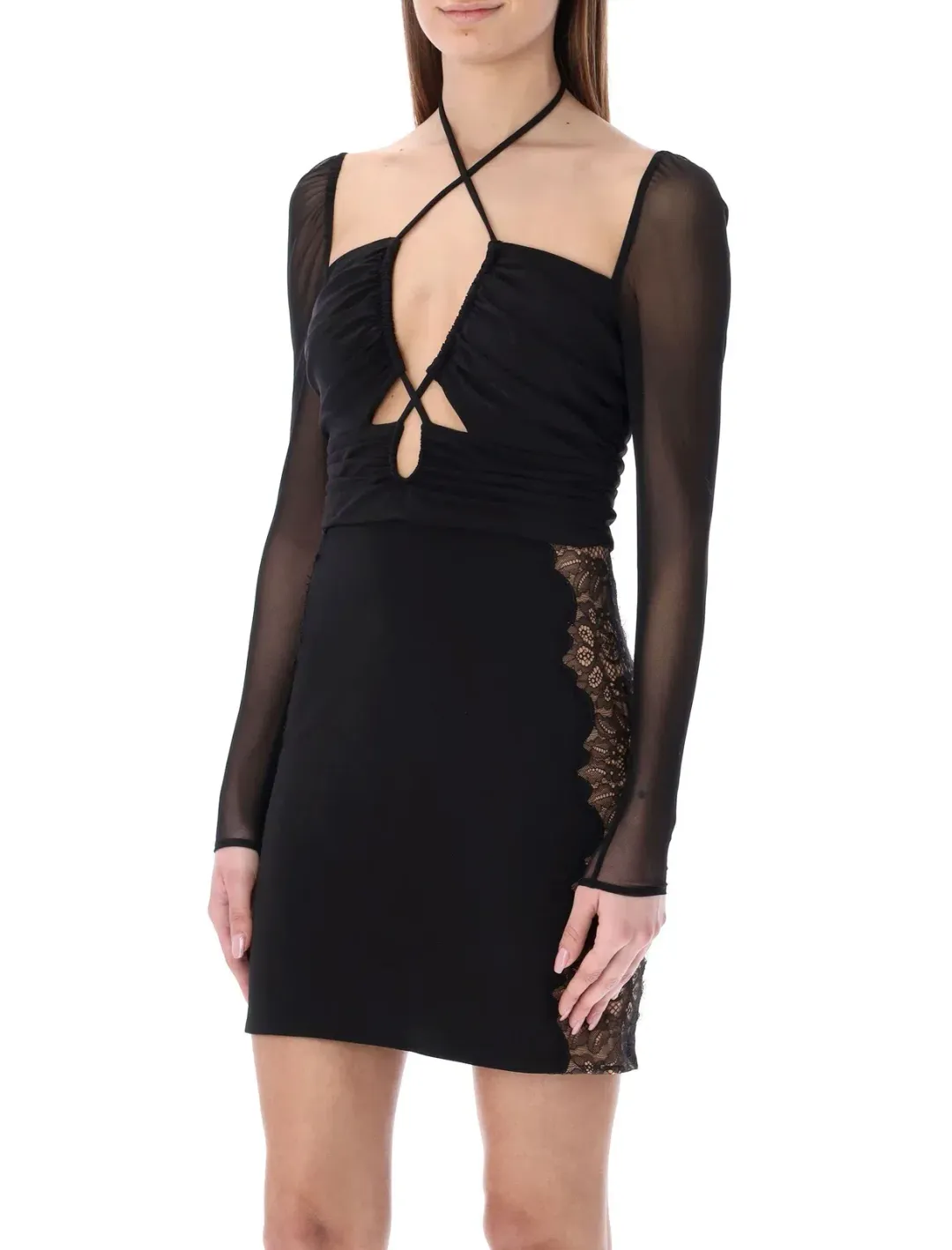 Self-portrait Floral Embroidery Cut-out Detailed Mini Dress Black Size AU 6 for rent on The Volte - main image
