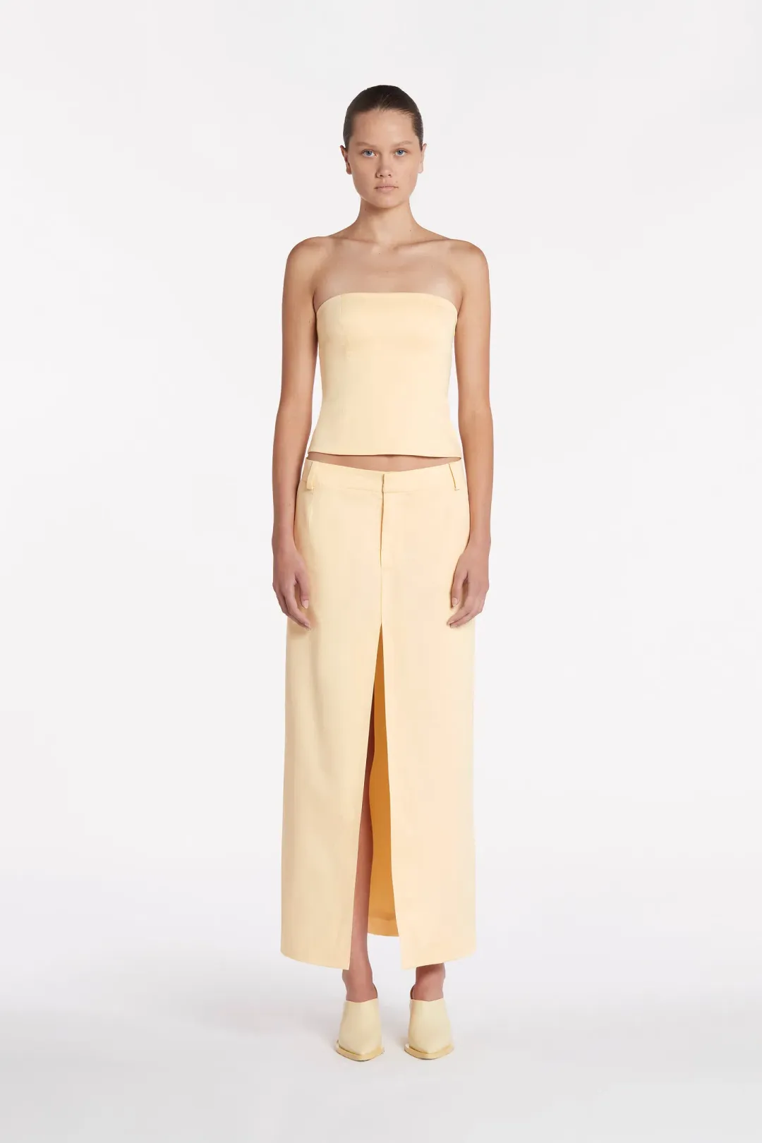 Giacomo Split Skirt & Bandeau Set in Yellow Size AU 6 for rent on The Volte - main image