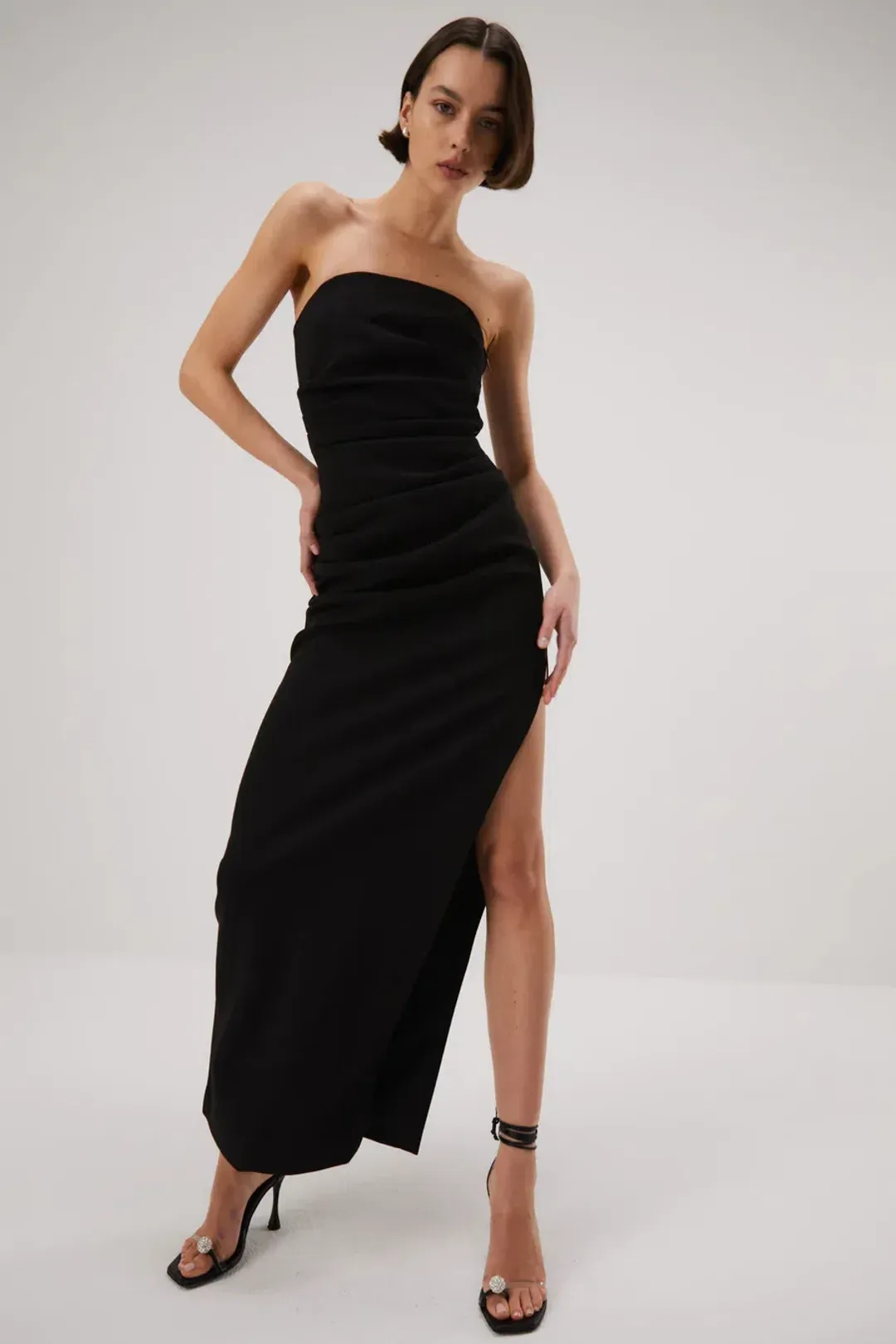 MISHA Blythe Bonded Crepe Gown Black Size 6/XS for rent on The Volte - main image
