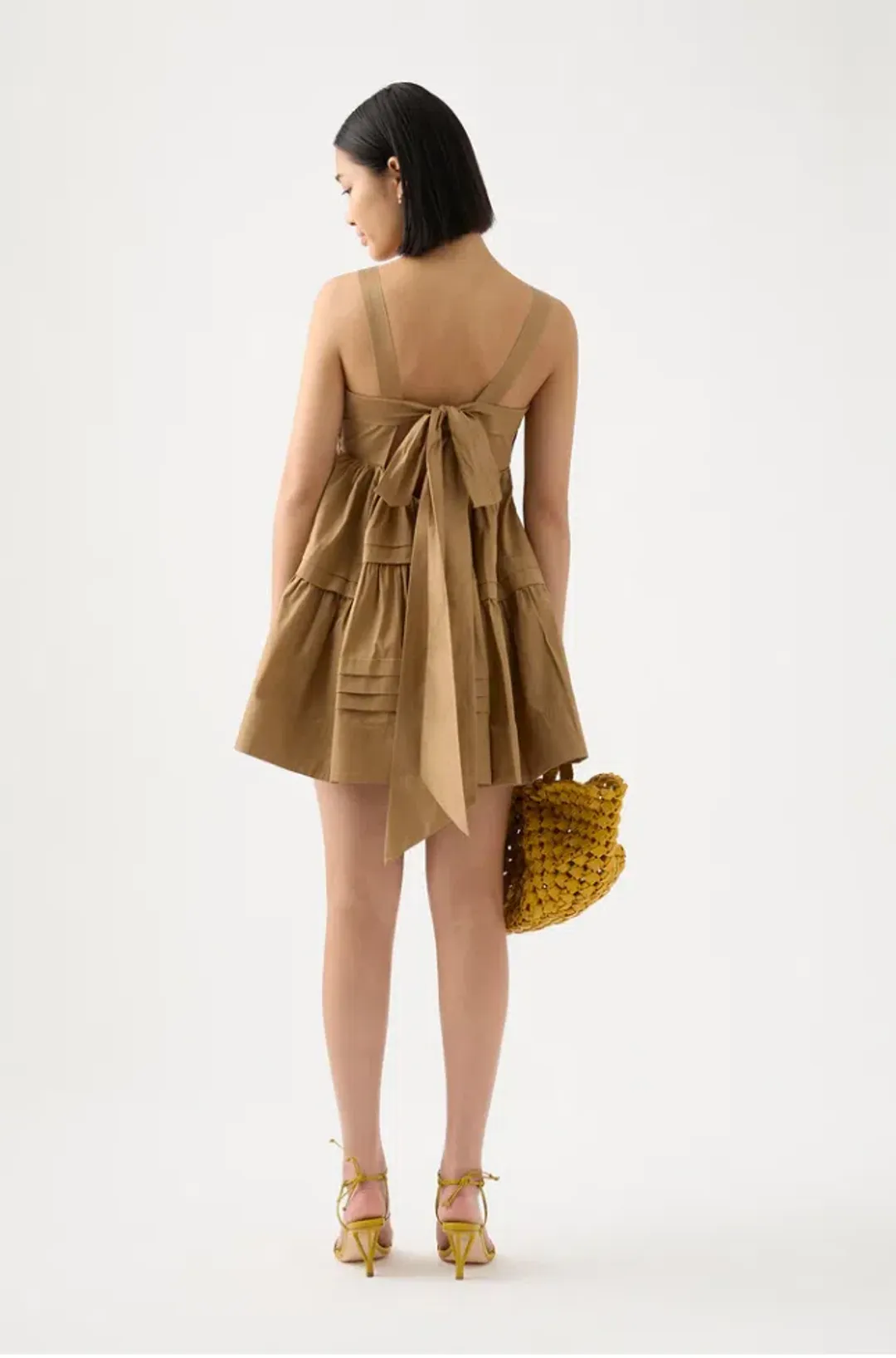 Aje Sight Bow Mini Dress Brown Size 10 for rent on The Volte - main image