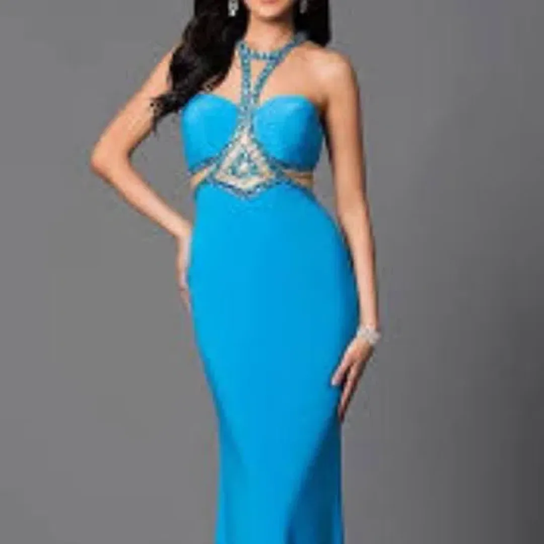 Sherri Hill 50339 Blue Beaded Size 8 for rent on The Volte - main image