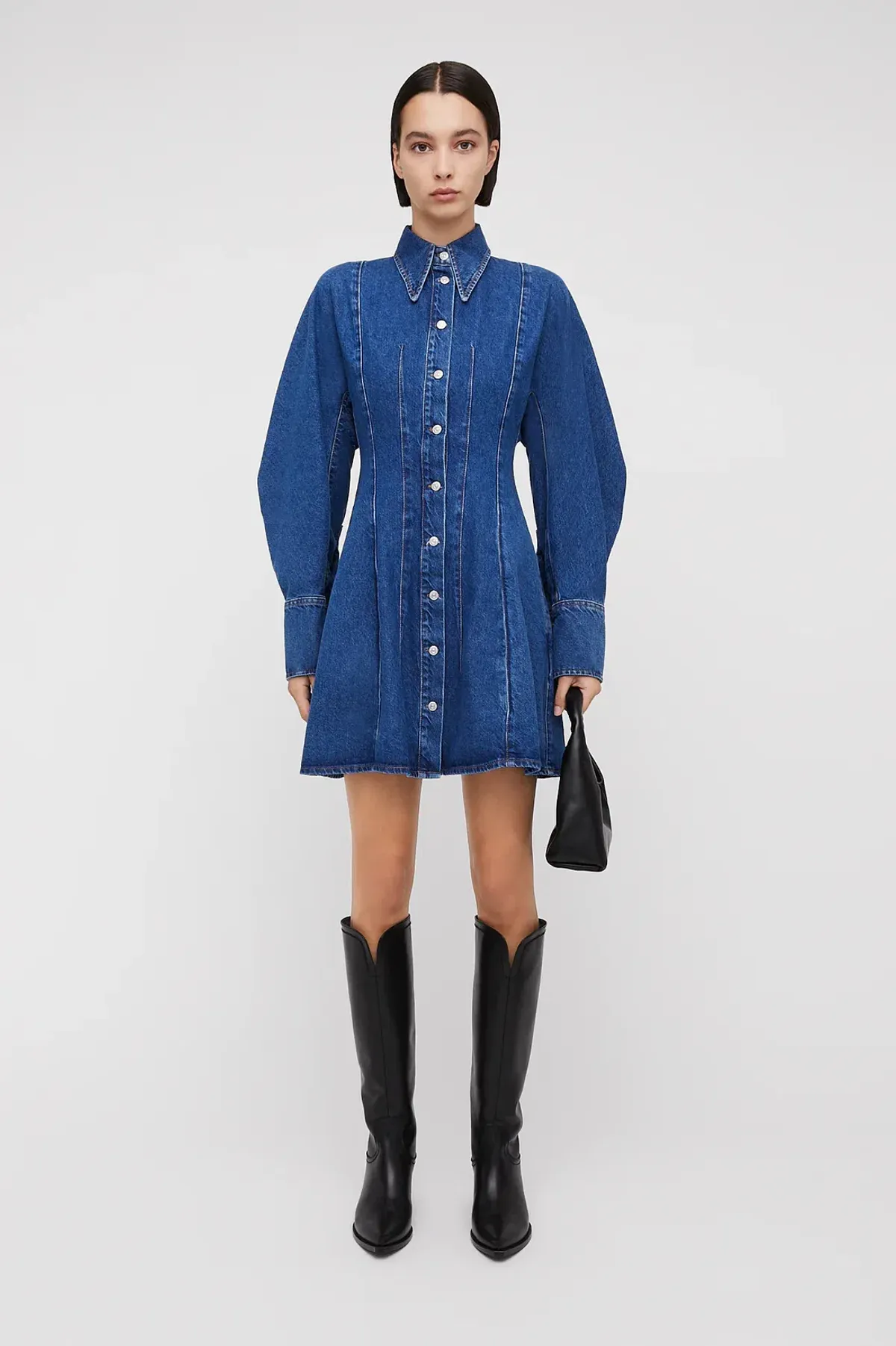 Scanlan Theodore Denim Cocoon Sleeve Mini Dress Blue Size AU 10 for rent on The Volte - main image