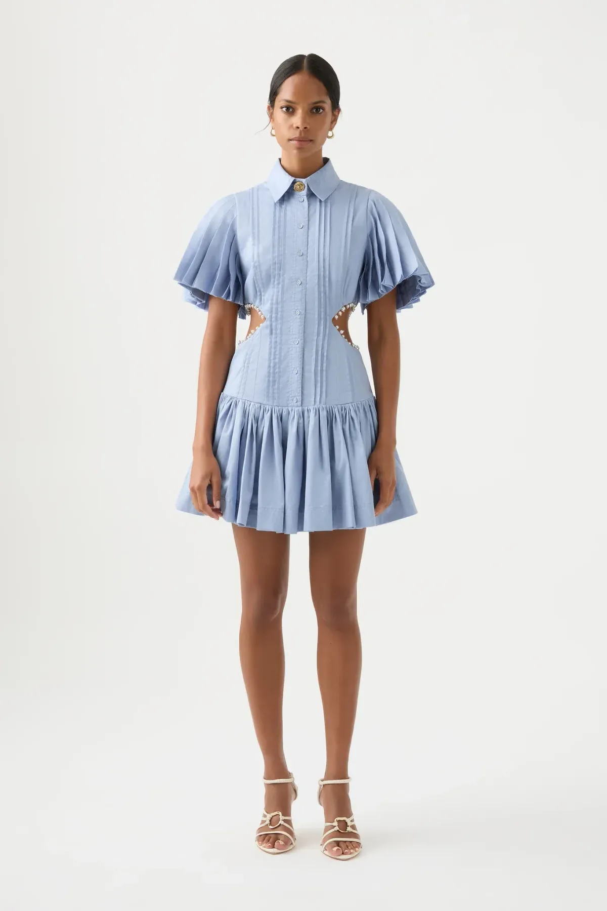 Aje Mythos Pearl Waist Mini Dress Steel Blue Size 8 for rent on The Volte - main image