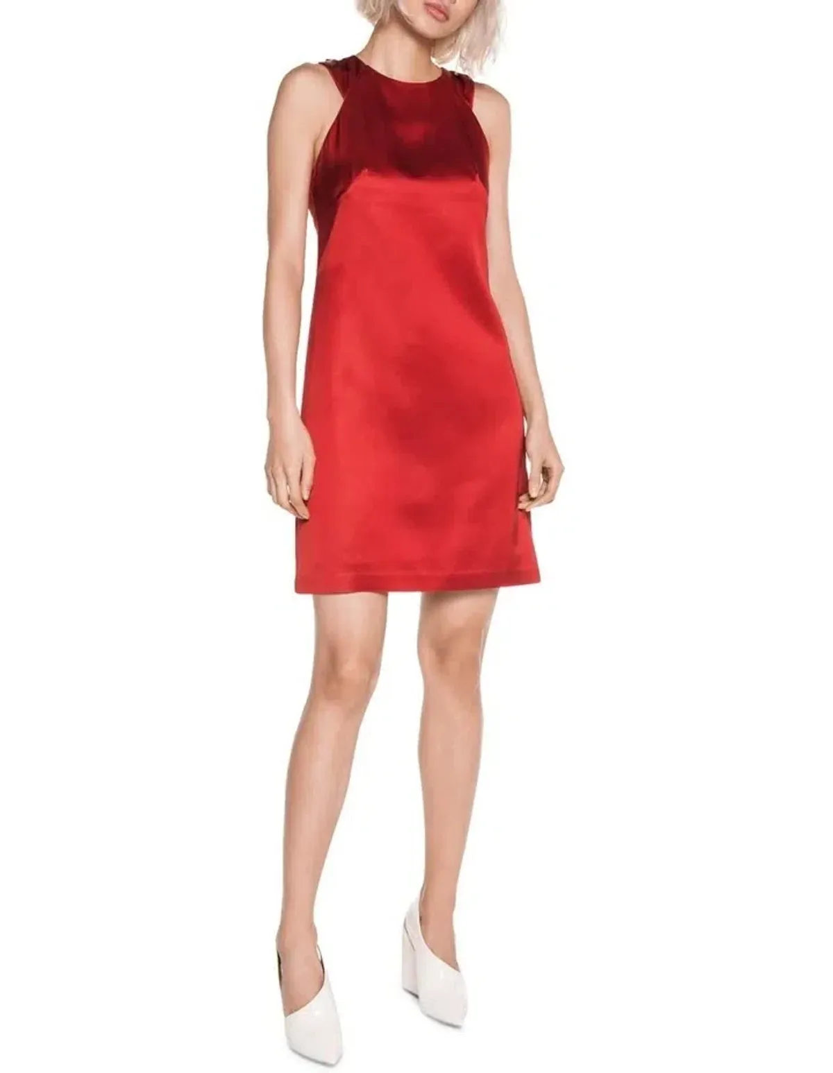 Cue Wool Satin Shift Dress Red Size 6 for rent on The Volte - main image