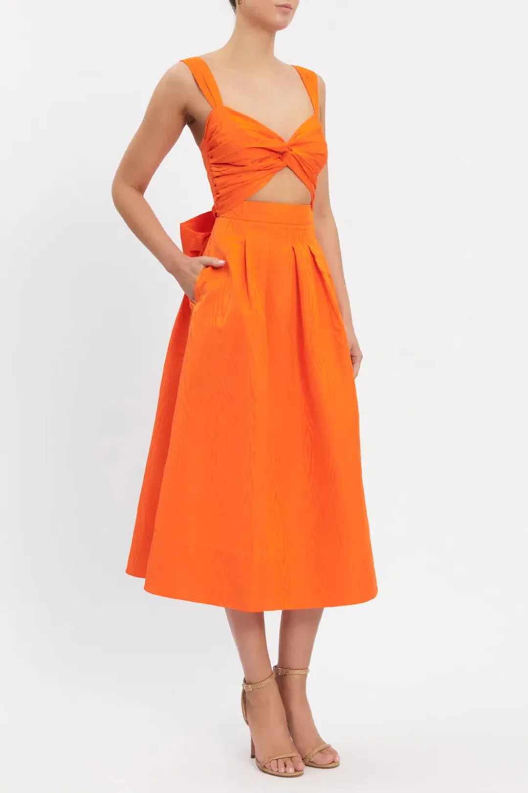 Rebecca Vallance Carmelita Cut Out Midi Dress Orange Size 10 for rent on The Volte - main image