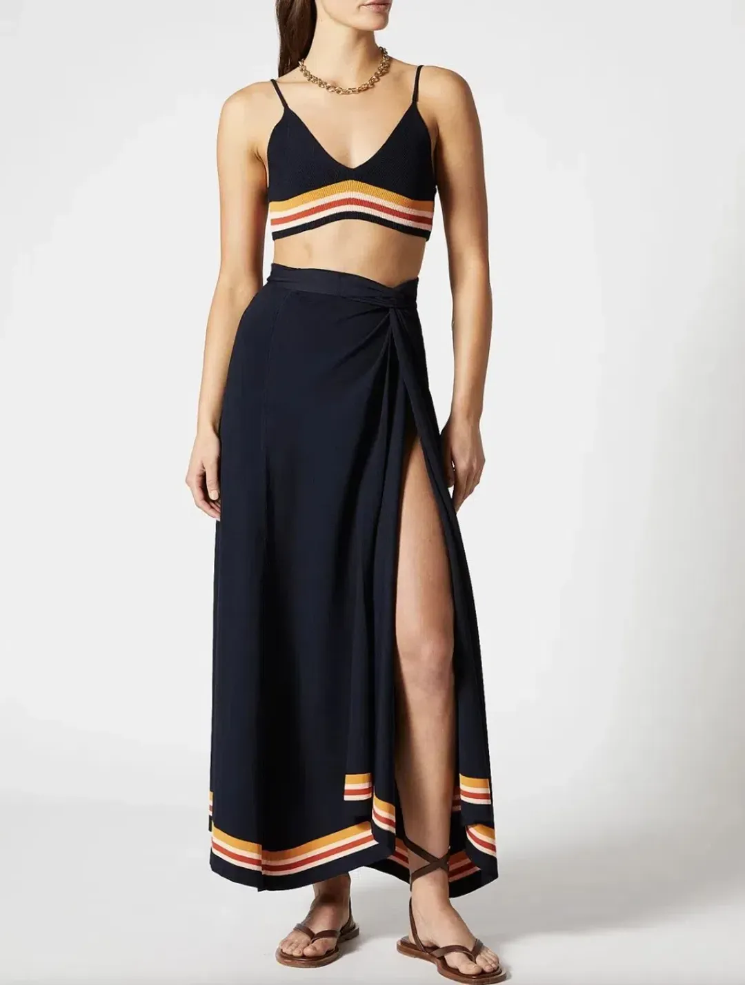Scanlan Theodore Crepe Knit Stripe Bralette and Skirt Set Multi Size 4 for rent on The Volte - main image
