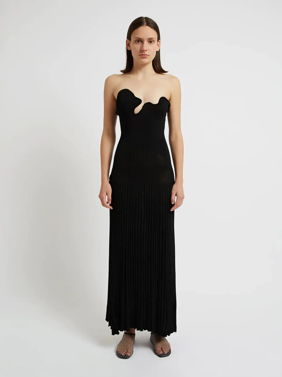 Christopher Esber Sculptured Pleated Rib Dress Black Size 12 for rent on The Volte - main image