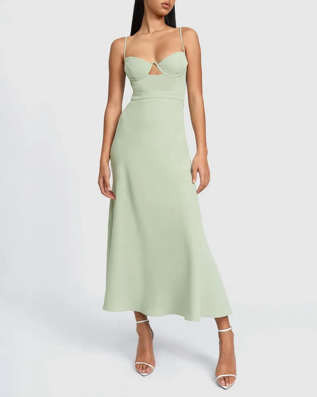 By Johnny Callia Wire Midi Dress Artichoke Green Size AU 14 for rent on The Volte - main image