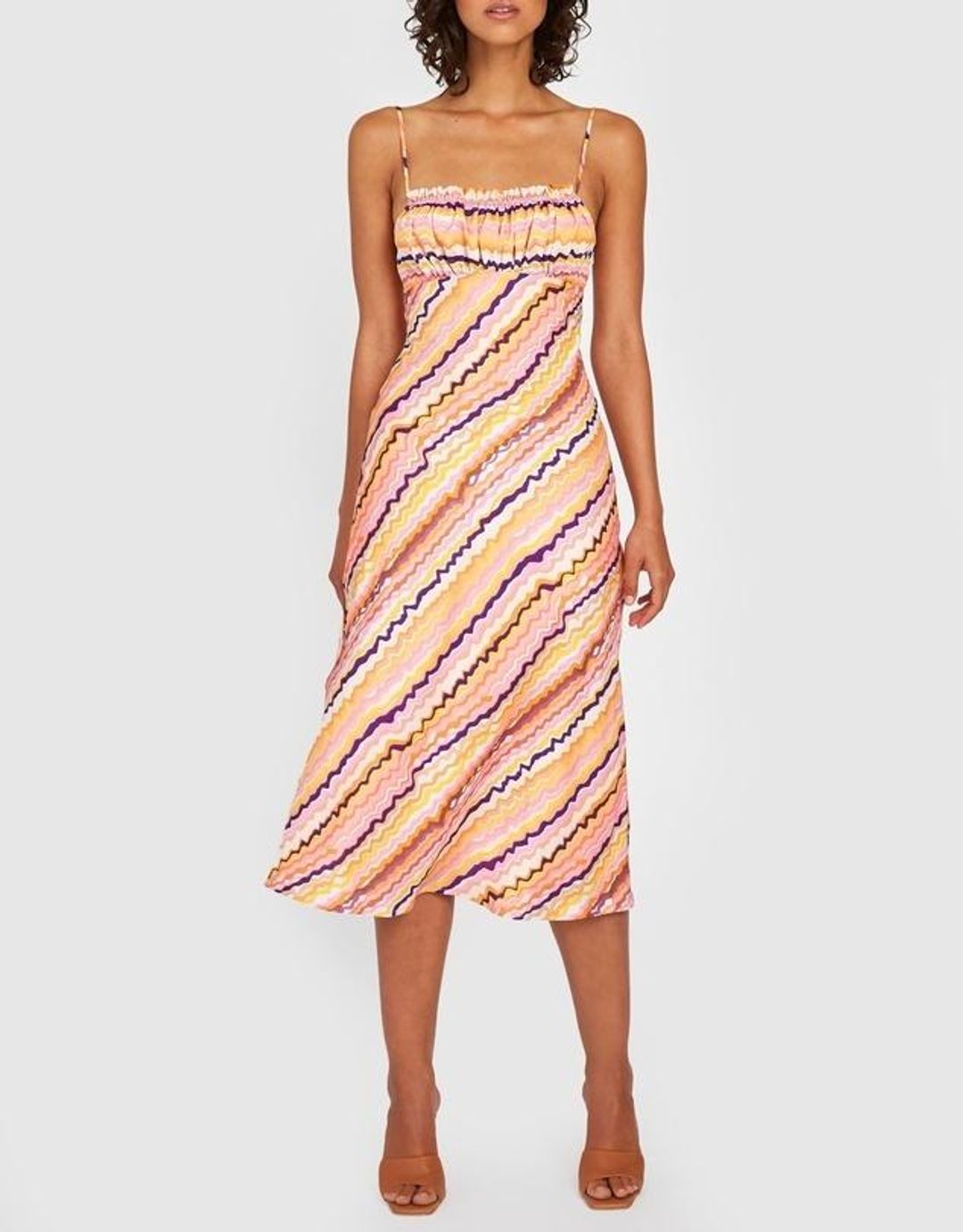 By Johnny Elle Bias Midi Dress Rainbow Drip Print Size 6 for rent on The Volte - main image