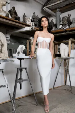 Rasario Crepe Corset Midi Dress White Size 6 for rent on The Volte - image 1