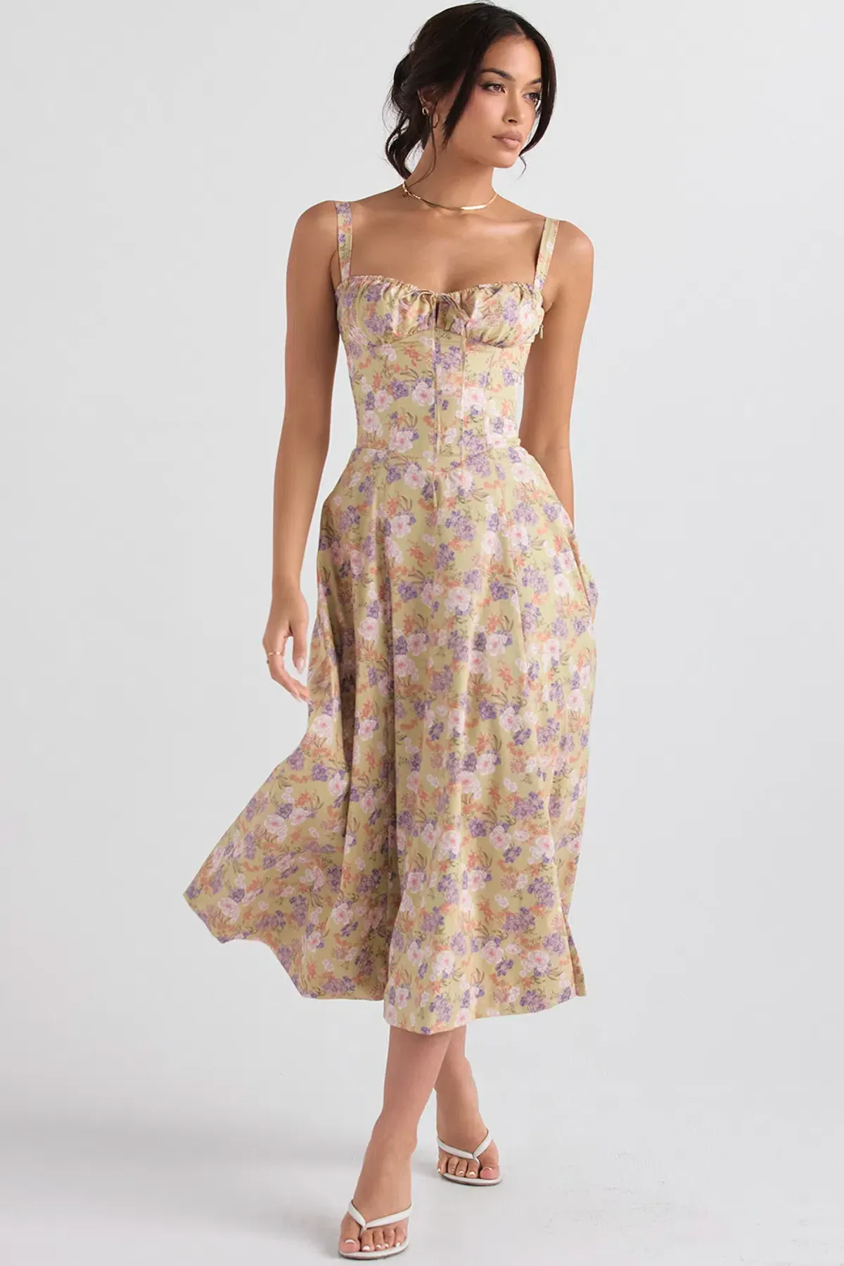 House of CB Carmen Peony Print Bustier Sundress Size XS/AU 6 for rent on The Volte - main image