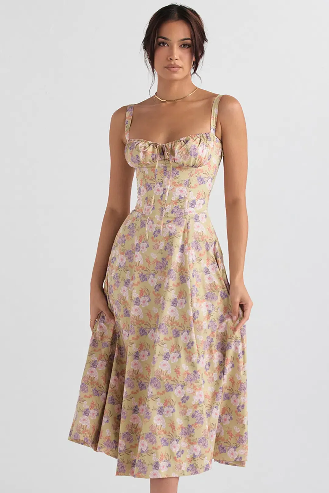 House of CB Carmen Peony Print Bustier Sundress Size XS/AU 6 for rent on The Volte - main image