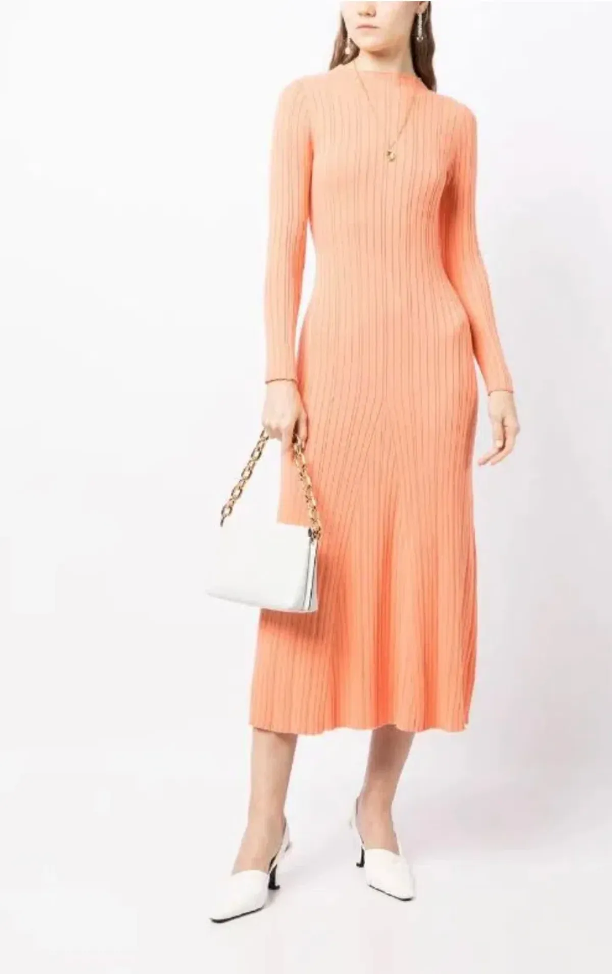 Anna Quan Long Sleeve Ribbed Knit Midi Dress Orange  Size AU 10 for rent on The Volte - main image