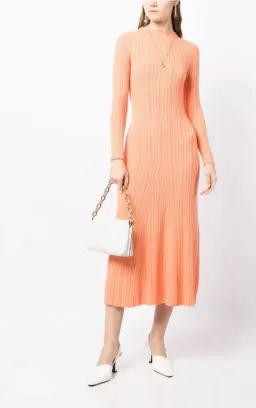 Anna Quan Long Sleeve Ribbed Knit Midi Dress Orange  Size AU 10 for rent on The Volte - image 1