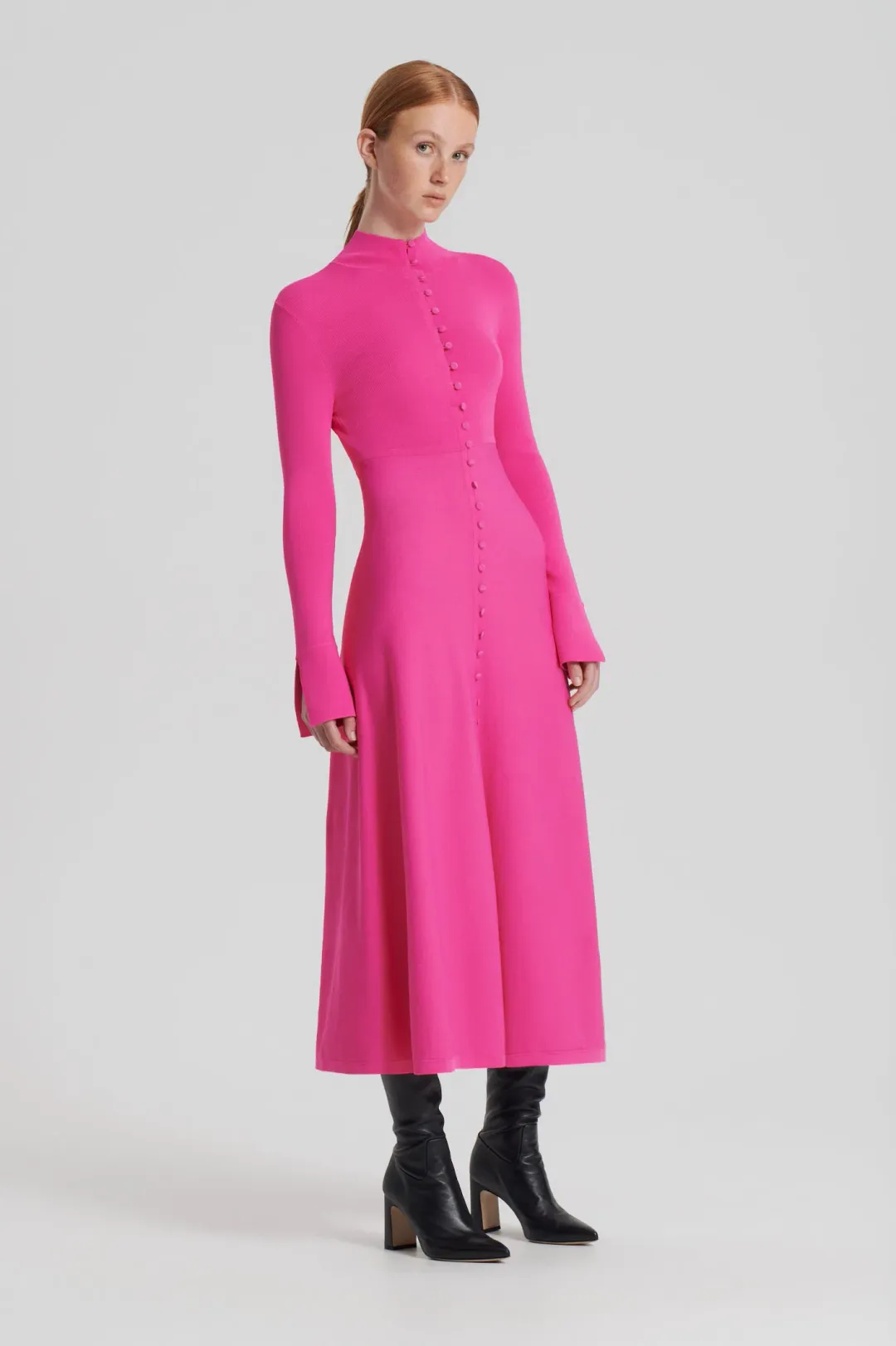 Scanlan Theodore Crepe Knit Button Polo Dress Fuchsia Size AU 8 for rent on The Volte - main image