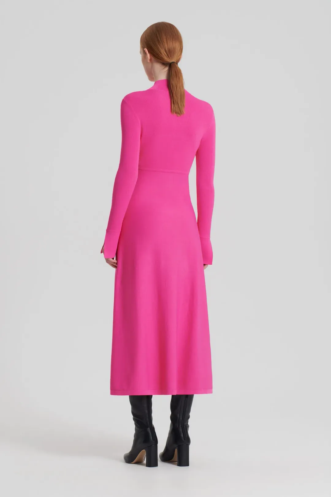 Scanlan Theodore Crepe Knit Button Polo Dress Fuchsia Size AU 8 for rent on The Volte - main image