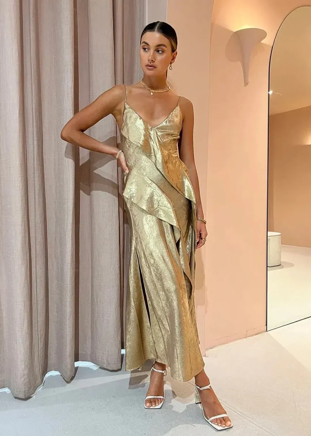 Acler Queensbridge Dress Gold Size AU 10 for rent on The Volte - main image