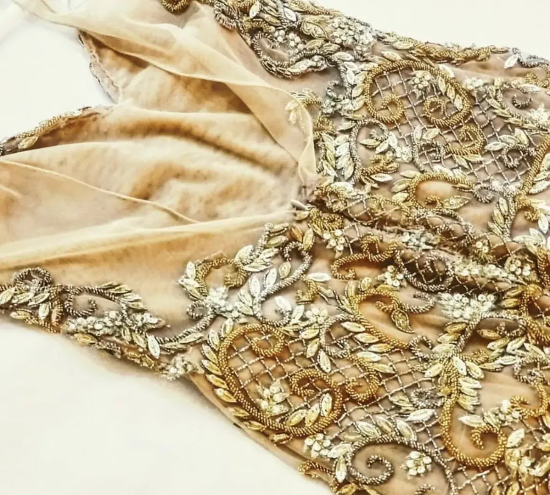 Jane Hill Custom Gold Beaded Gown Size 8 for rent on The Volte - main image