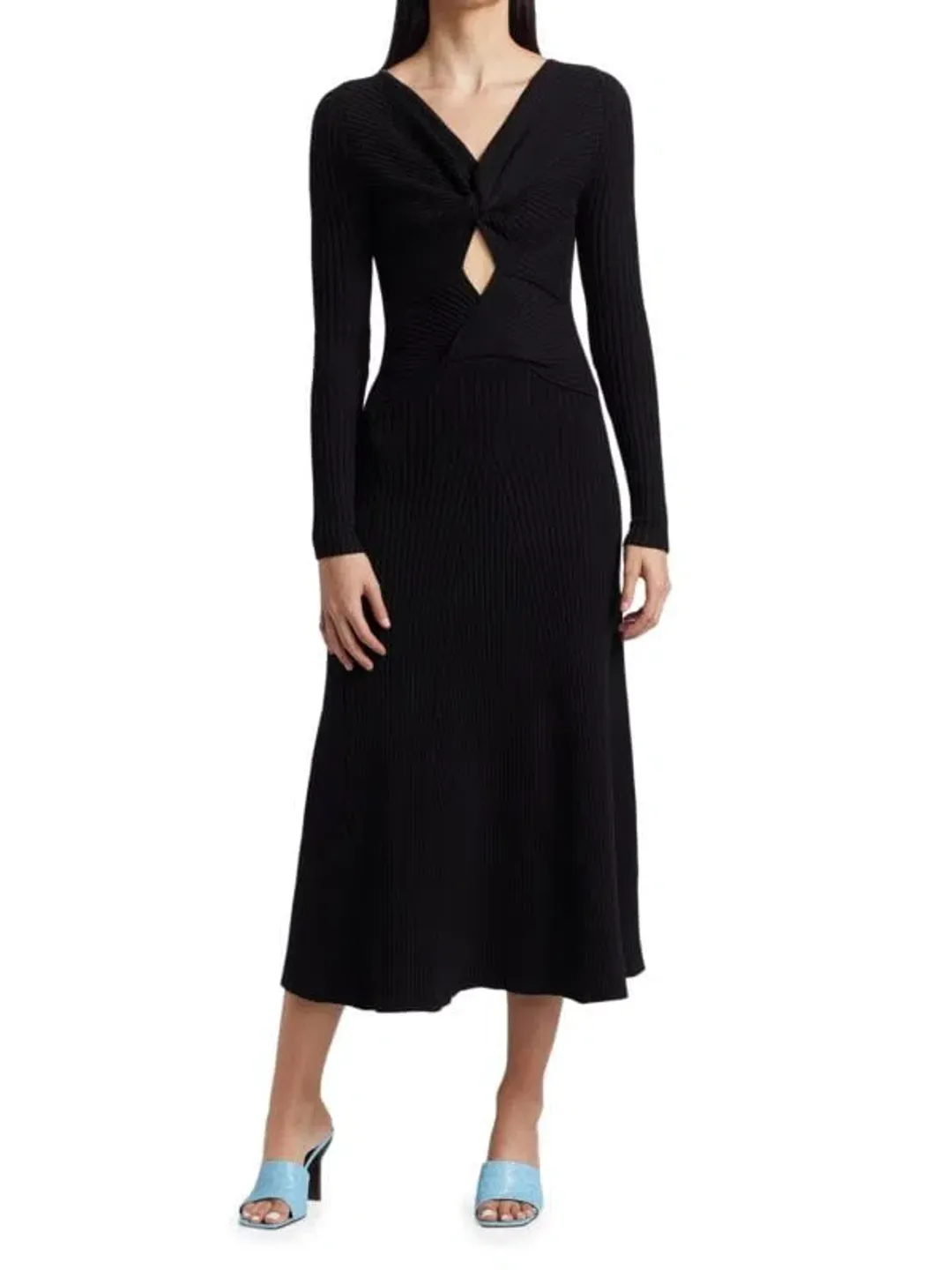 Anna Quan Paige Ribbed Cut-Out Longsleeve Midi Maxi Dress Black Size 6 for rent on The Volte - main image