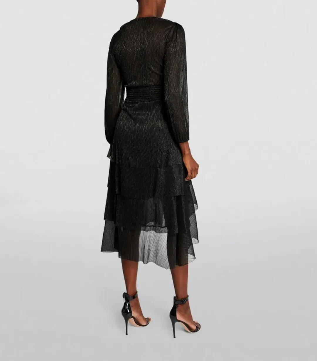 Maje Tiered Plisse Midi Dress Black Size 14 for rent on The Volte - main image