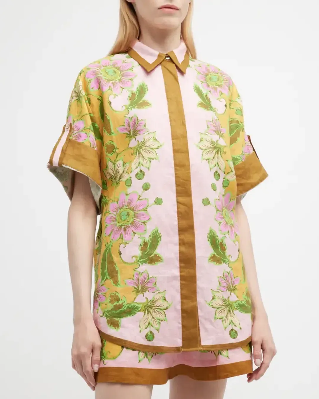 Alemais Winnie Floral Spliced Pink Shirt and Short Two Piece Set Print Size 10 for rent on The Volte - main image