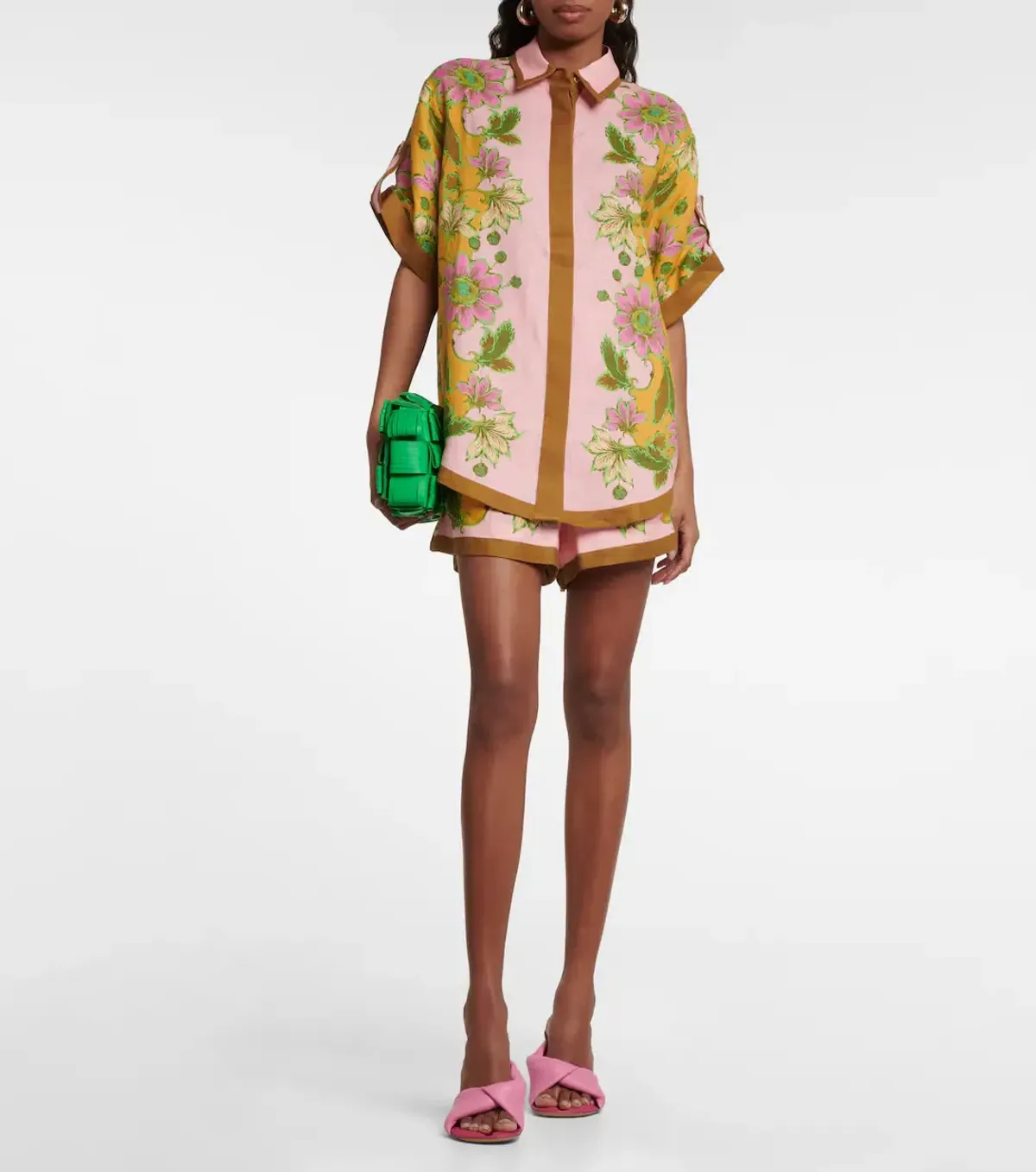 Alemais Winnie Floral Spliced Pink Shirt and Short Two Piece Set Print Size 10 for rent on The Volte - main image