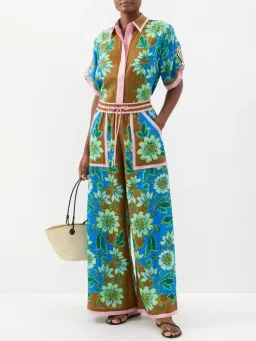 Alemais Winnie Floral Spliced Blue Brown Shirt and Pant Two Piece Set Floral Size 10  for rent on The Volte - image 2