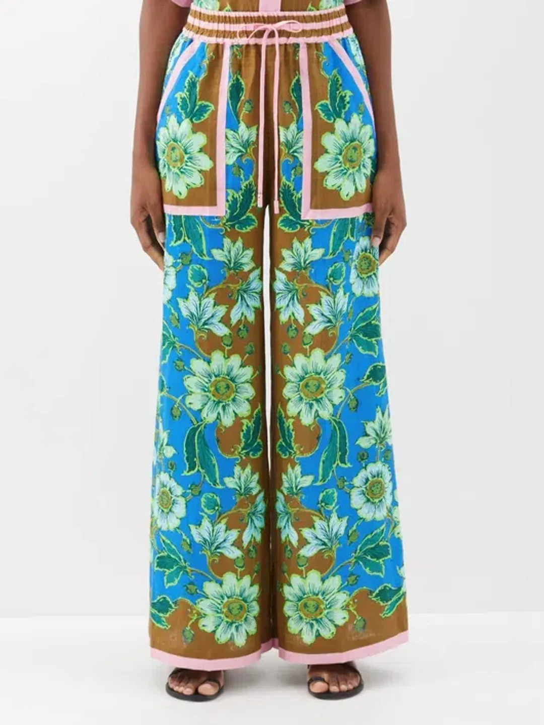 Alemais Winnie Floral Spliced Blue Brown Shirt and Pant Two Piece Set Floral Size 10  for rent on The Volte - main image