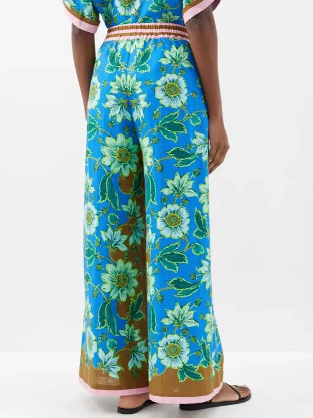 Alemais Winnie Floral Spliced Blue Brown Shirt and Pant Two Piece Set Floral Size 10  for rent on The Volte - main image