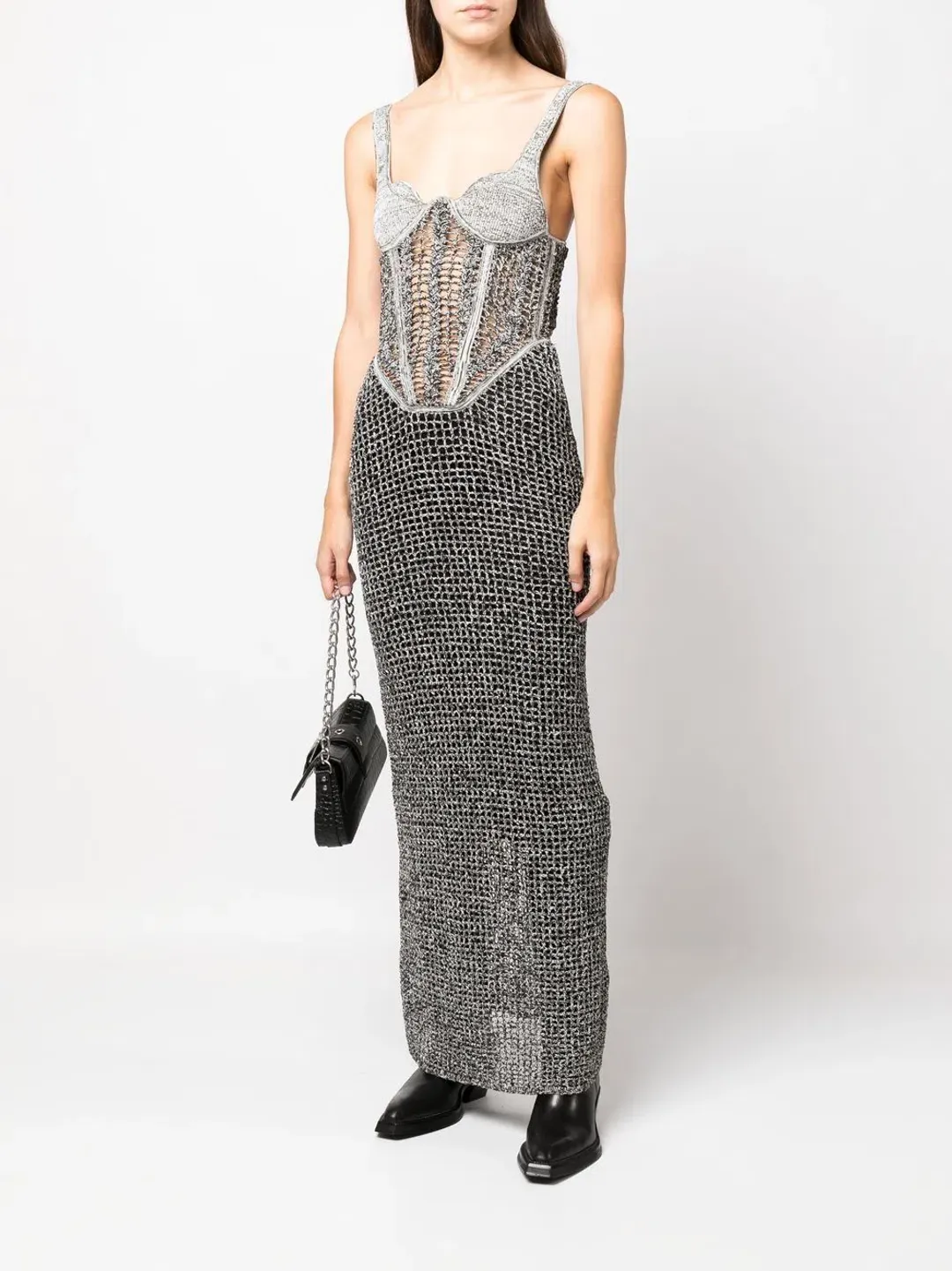 Dion Lee Marled Double Cup Corset Dress in Black Marle Size S / Au 8 for rent on The Volte - main image
