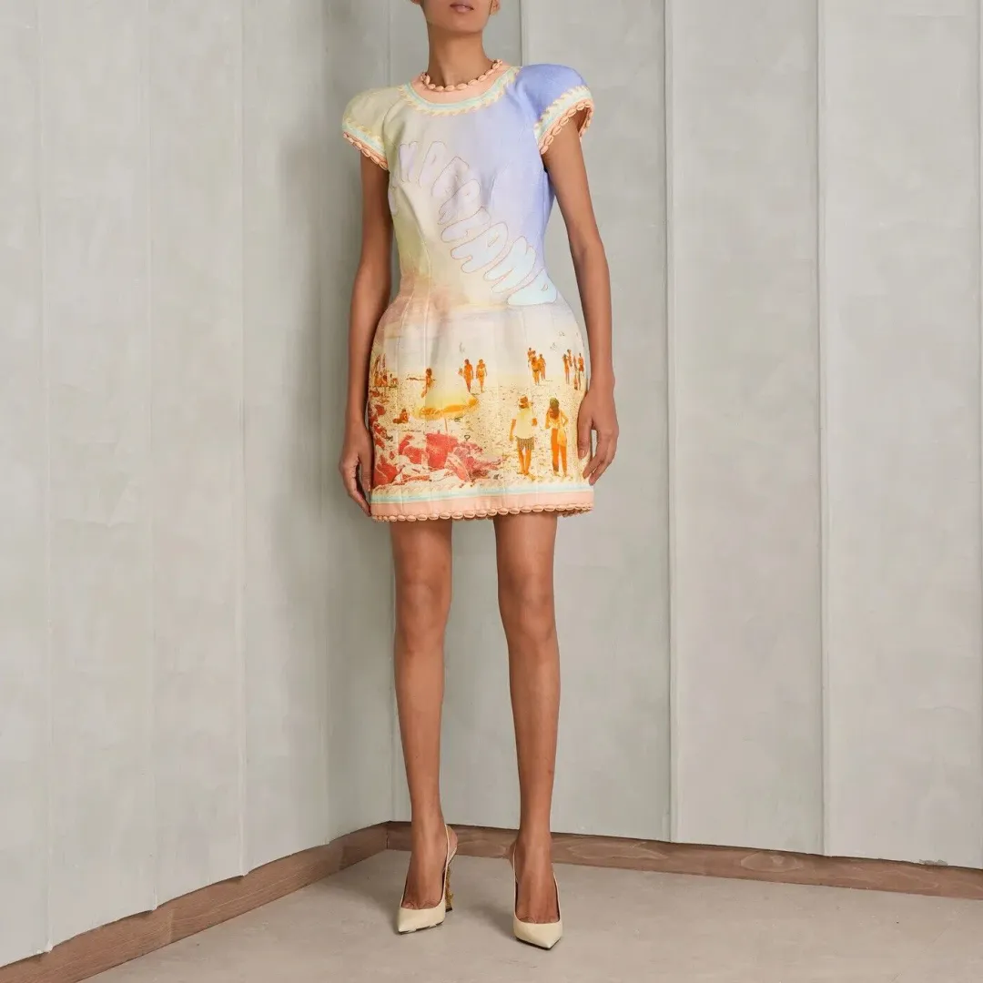 Zimmermann Coaster Structured Mini Dress Poster Print Size 0 / Au 8  for rent on The Volte - main image