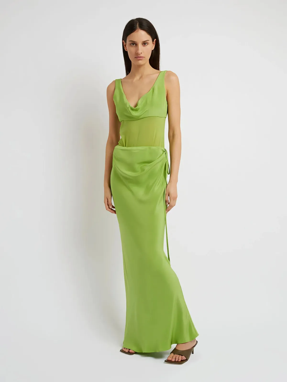 Christopher Esber Sheer Torso Cowl Tank Dress in Apple Size 8 for rent on The Volte - main image