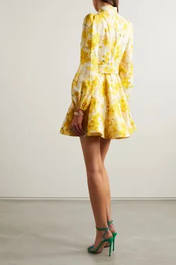 Zimmermann Wonderland Belted Floral-Print Linen Mini Dress in Yellow Size 1/Au 10  for rent on The Volte - image 3