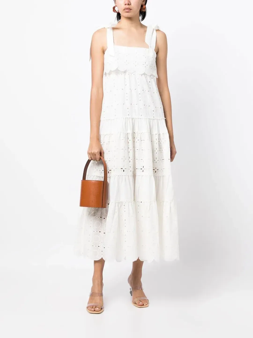Alemais Evie Panelled Tie Midi Maxi Dress White Size 6 for rent on The Volte - main image