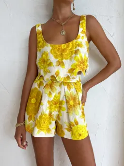 Alemais Sonny Sculpt Crop Top and Shorts Mini Set Floral Lemon Size 8 for rent on The Volte - image 3