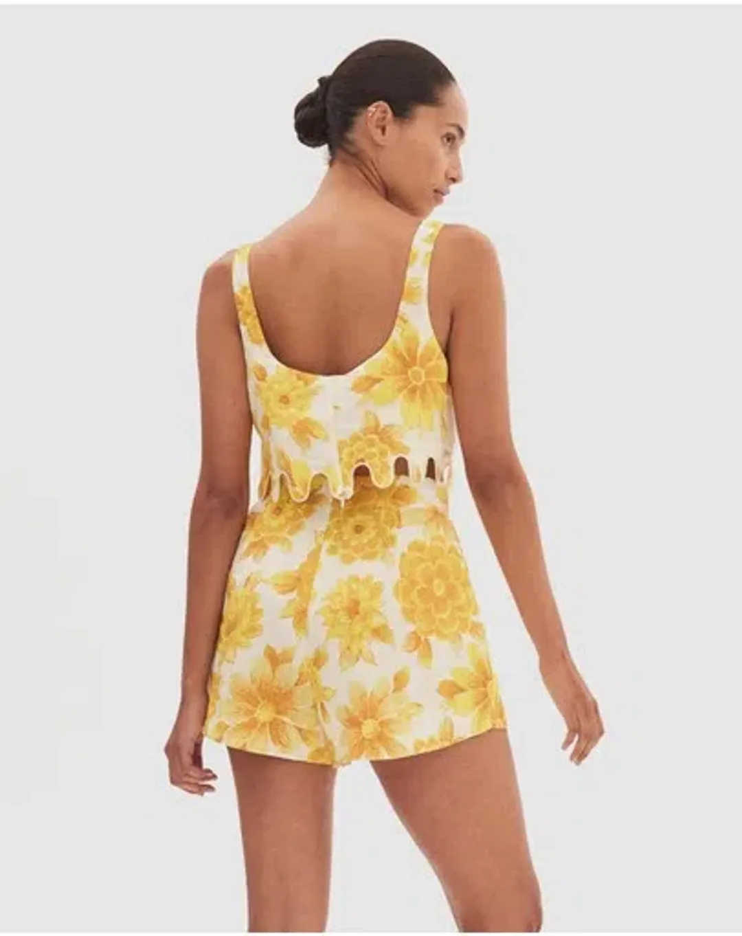 Alemais Sonny Sculpt Crop Top and Shorts Mini Set Floral Lemon Size 8 for rent on The Volte - main image