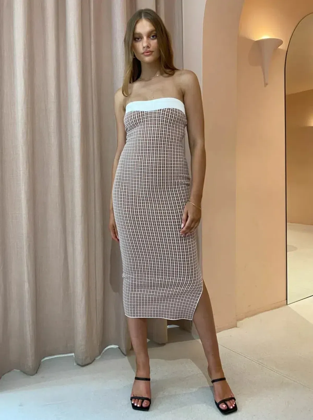 By Johnny Isabella Check Strapless Knit Print Size AU 6 for rent on The Volte - main image