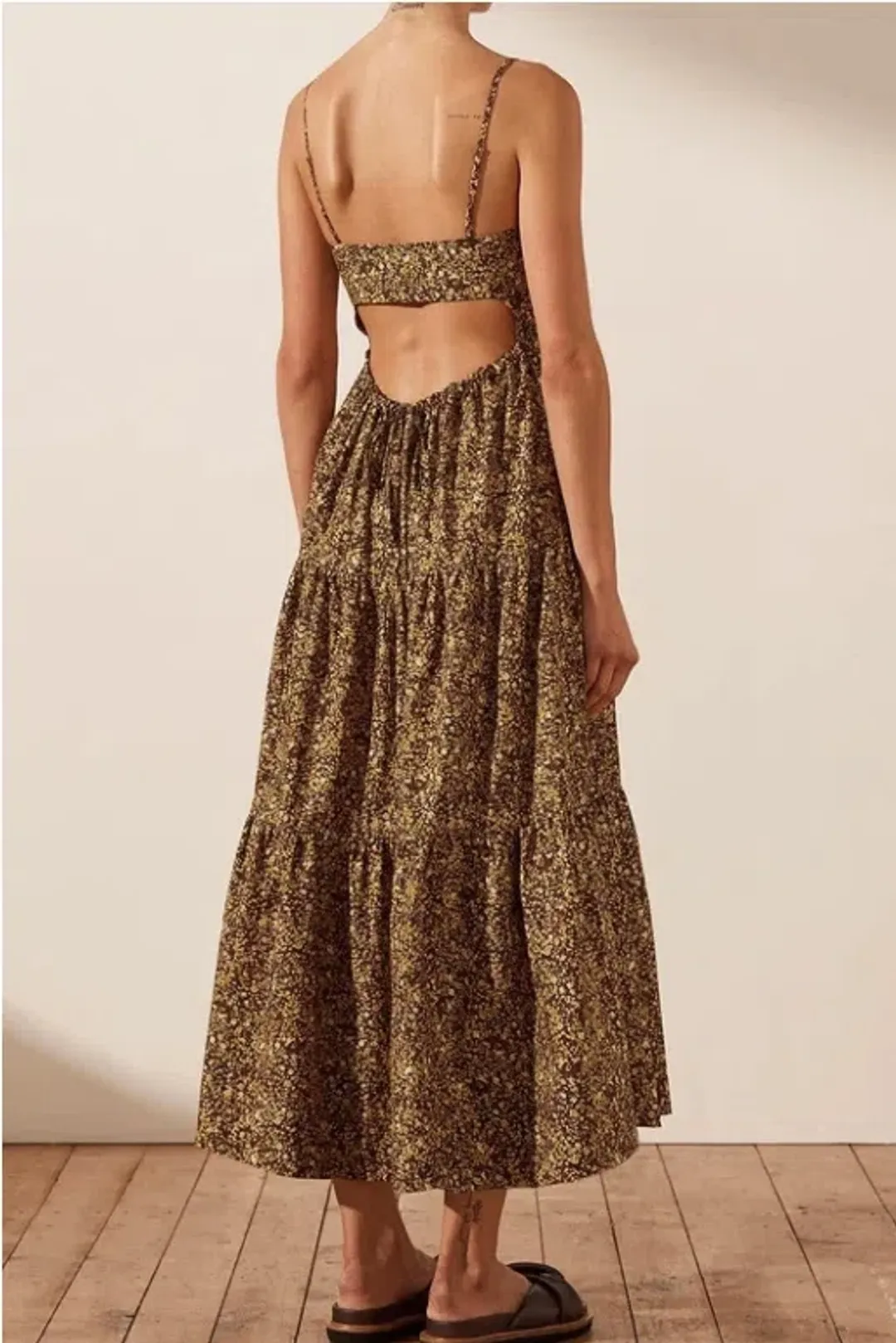 Shona Joy Lilou Lace Up Backless Midi Dress Mimosa Size AU 14 for rent on The Volte - main image